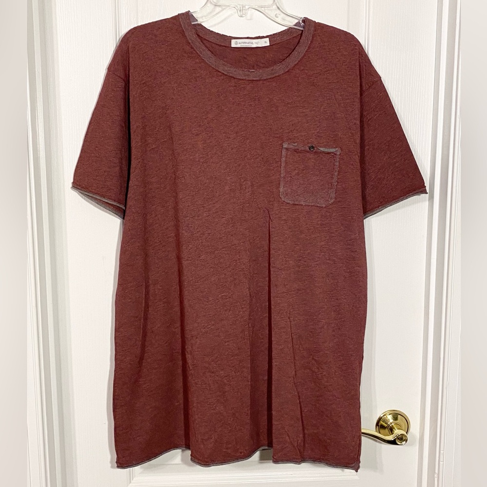 Alternative Distressed Peruvian Organic Cotton Pocket Tee Burgundy Men’s XL